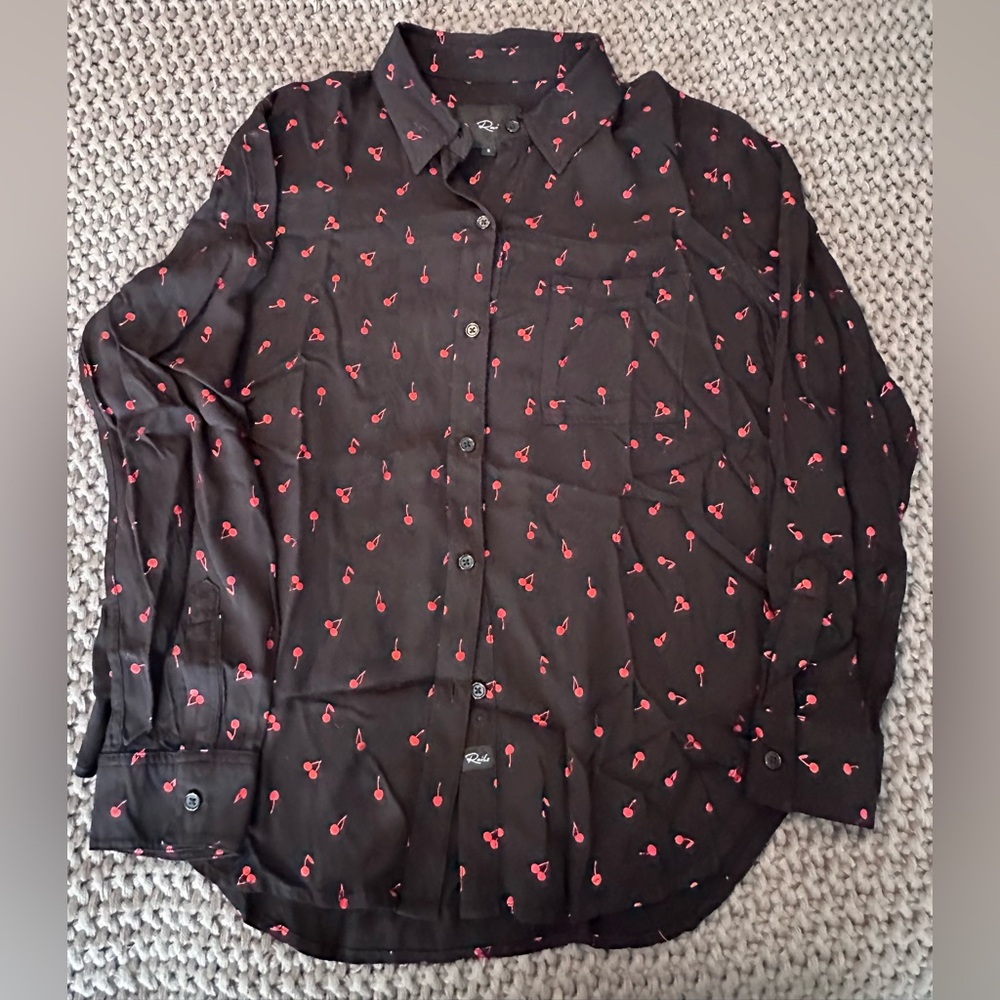 Rails black blouse with cute red metallic cherries!